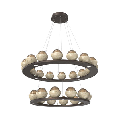 Cabochon Two-Tier Ring LED Chandelier in Flat Bronze/Bronze Blown Glass (Travertine).