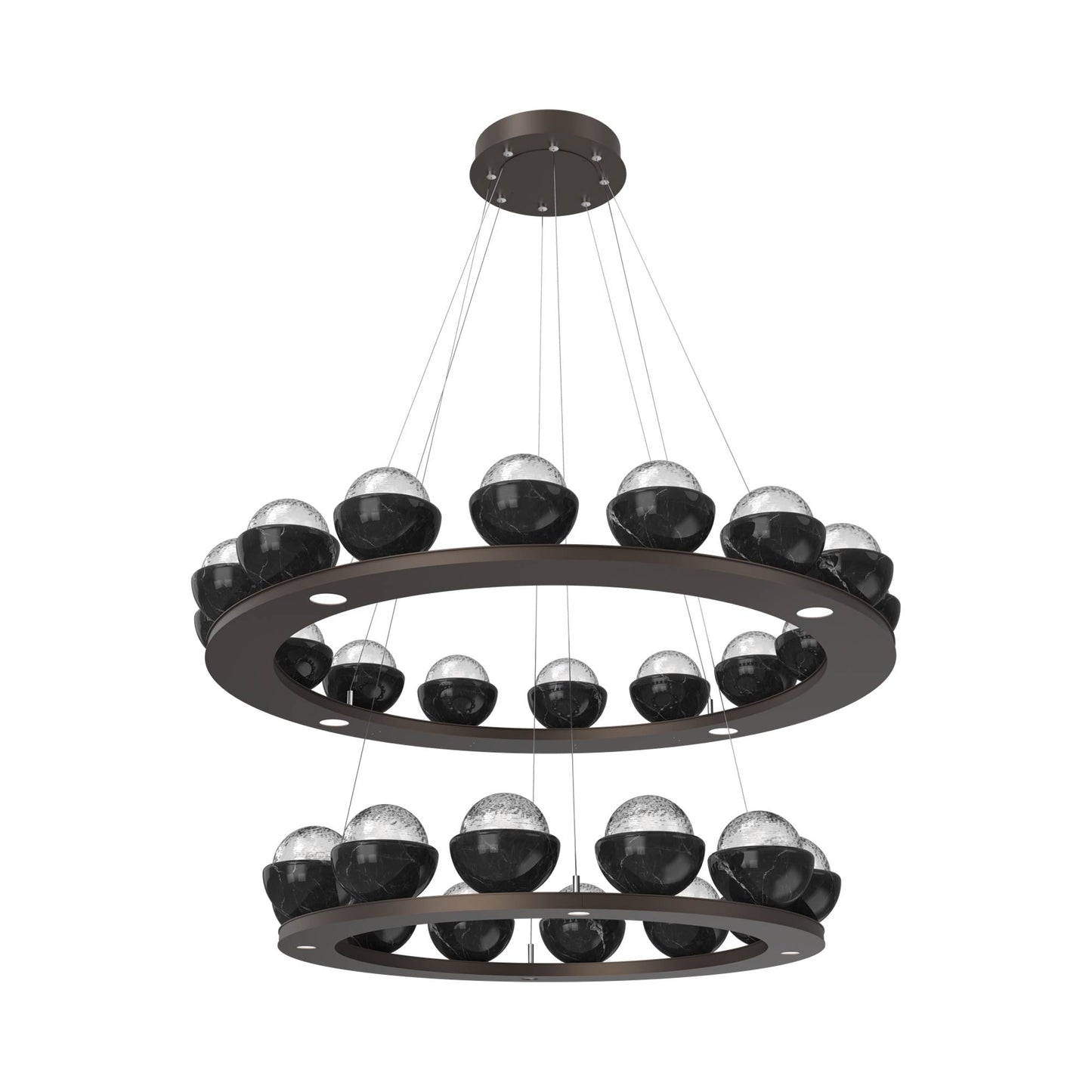Cabochon Two-Tier Ring LED Chandelier in Flat Bronze/Clear Blown Glass (Black Marble).