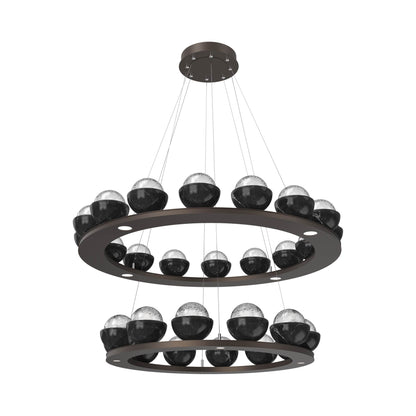 Cabochon Two-Tier Ring LED Chandelier in Flat Bronze/Clear Blown Glass (Black Marble).