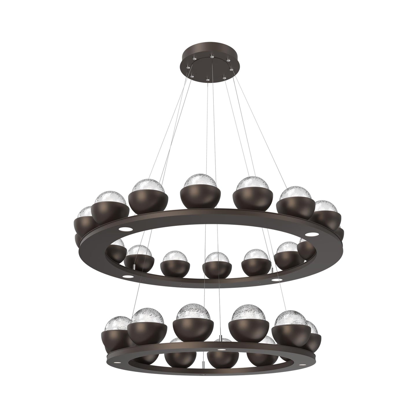 Cabochon Two-Tier Ring LED Chandelier in Flat Bronze/Clear Blown Glass (Matching Finish).