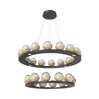 Cabochon Two-Tier Ring LED Chandelier in Flat Bronze/Clear Blown Glass (Travertine).