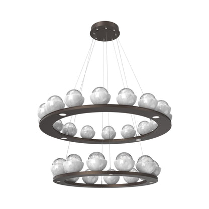 Cabochon Two-Tier Ring LED Chandelier in Flat Bronze/Clear Blown Glass (White Marble).