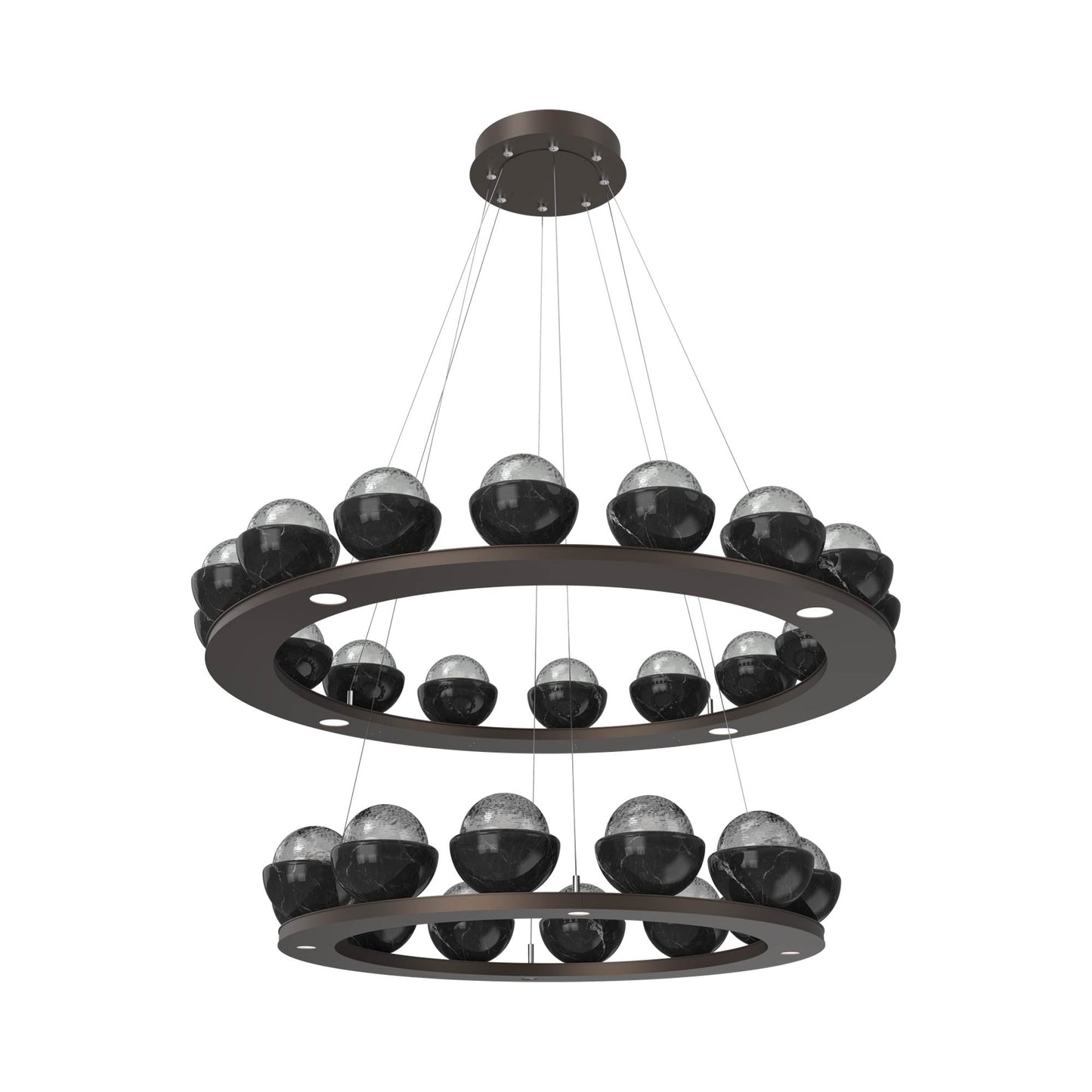 Cabochon Two-Tier Ring LED Chandelier in Flat Bronze/Smoke Blown Glass (Black Marble).