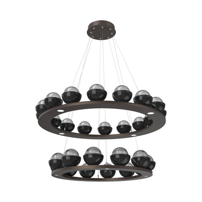Cabochon Two-Tier Ring LED Chandelier in Flat Bronze/Smoke Blown Glass (Black Marble).