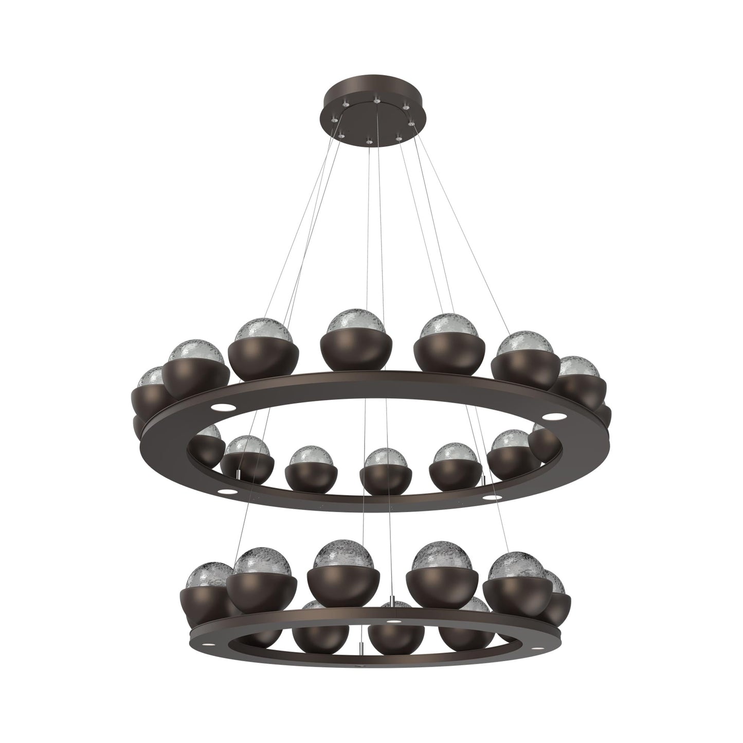 Cabochon Two-Tier Ring LED Chandelier in Flat Bronze/Smoke Blown Glass (Matching Finish).