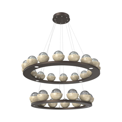 Cabochon Two-Tier Ring LED Chandelier in Flat Bronze/Smoke Blown Glass (Travertine).