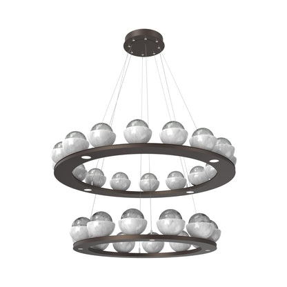 Cabochon Two-Tier Ring LED Chandelier in Flat Bronze/Smoke Blown Glass (White Marble).