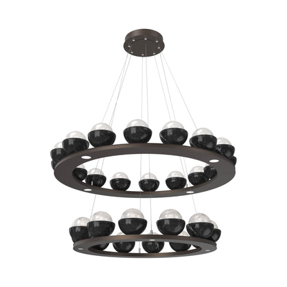 Cabochon Two-Tier Ring LED Chandelier in Flat Bronze/White Blown Glass (Black Marble).