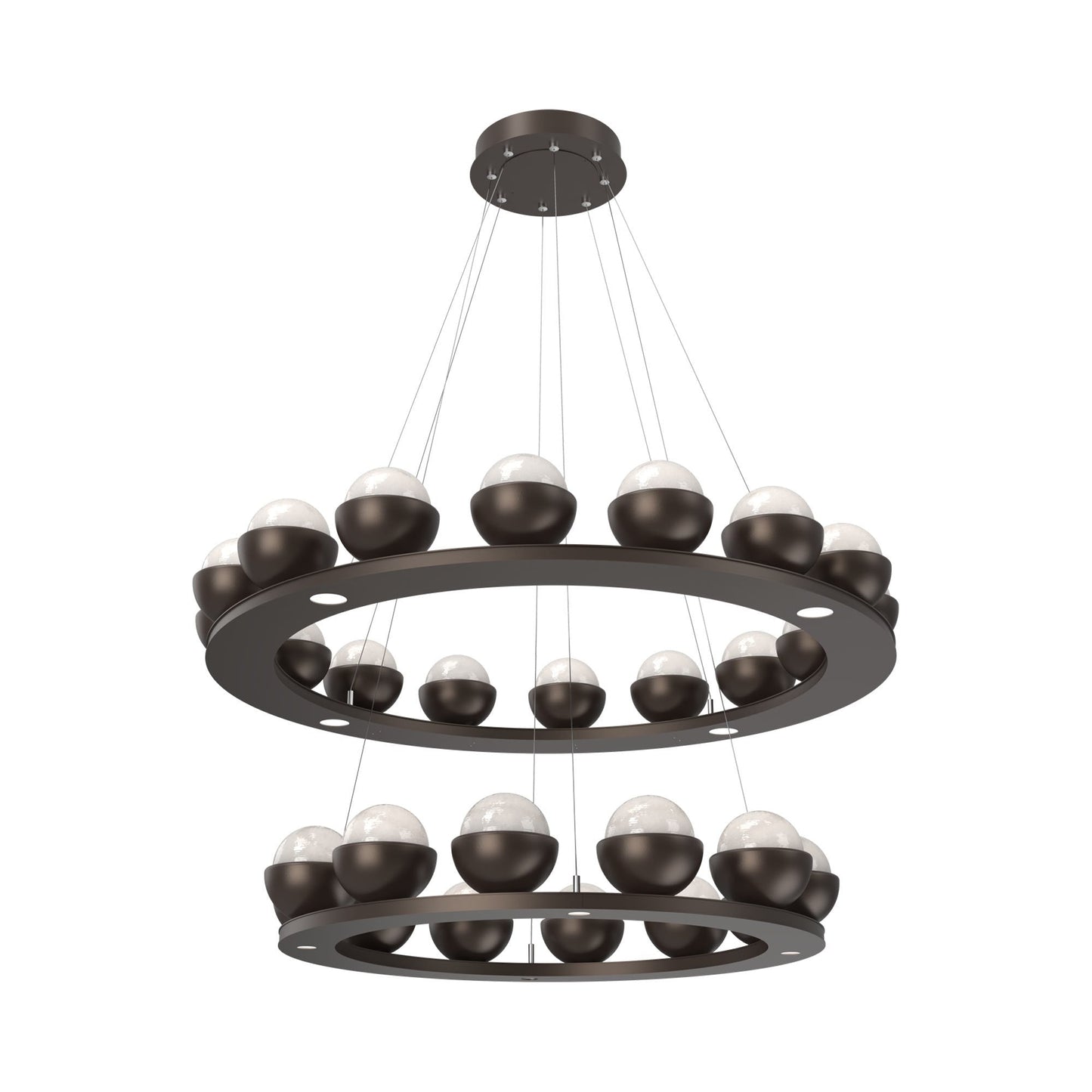 Cabochon Two-Tier Ring LED Chandelier in Flat Bronze/White Blown Glass (Matching Finish).