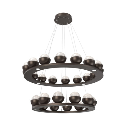 Cabochon Two-Tier Ring LED Chandelier in Flat Bronze/White Blown Glass (Matching Finish).