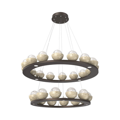 Cabochon Two-Tier Ring LED Chandelier in Flat Bronze/White Blown Glass (Travertine).
