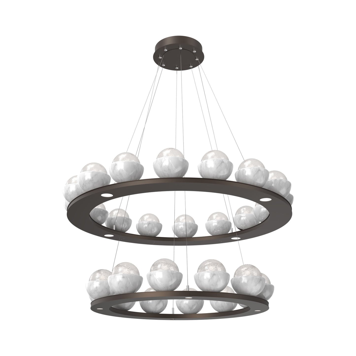 Cabochon Two-Tier Ring LED Chandelier in Flat Bronze/White Blown Glass (White Marble).