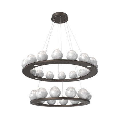 Cabochon Two-Tier Ring LED Chandelier in Flat Bronze/White Blown Glass (White Marble).