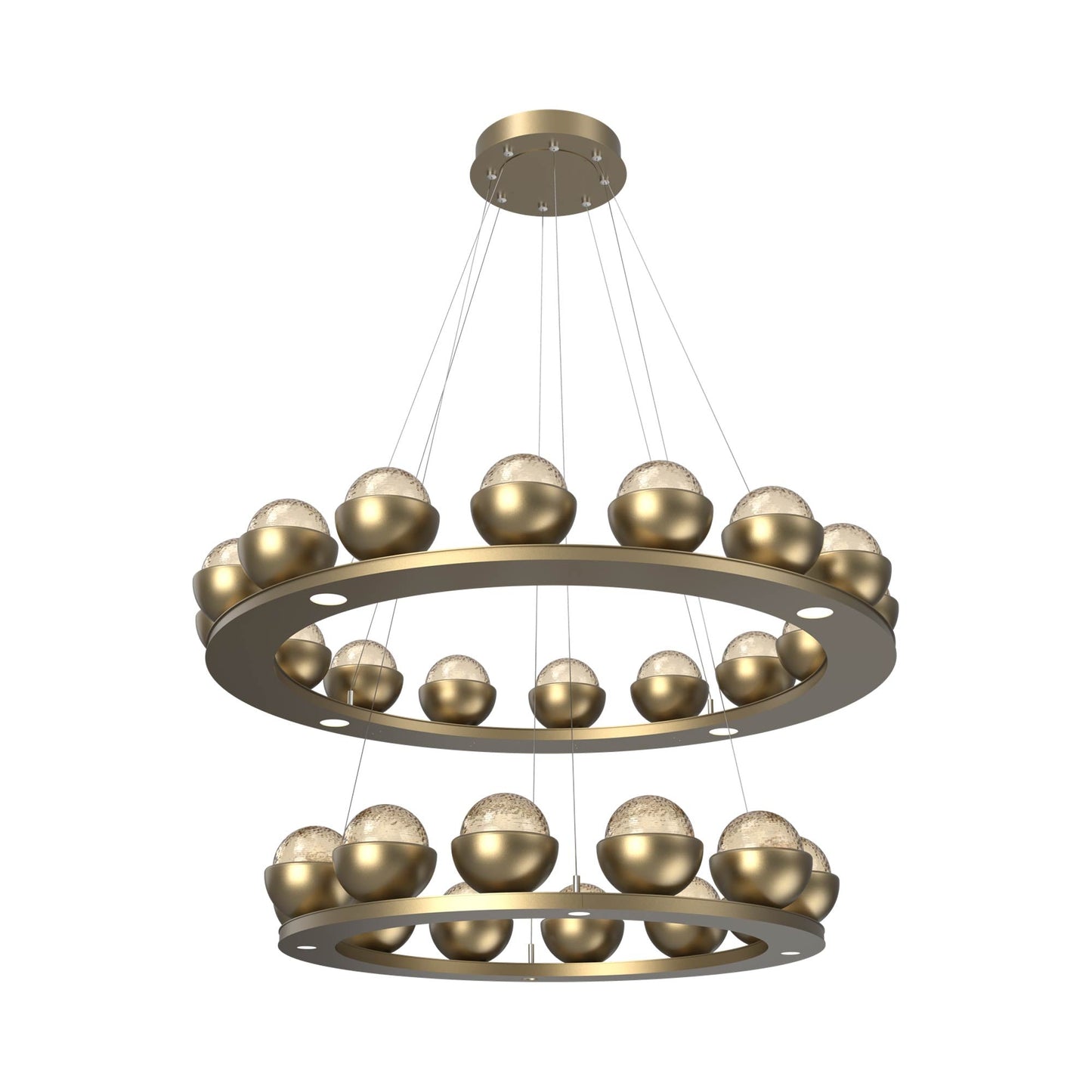 Cabochon Two-Tier Ring LED Chandelier in Gilded Brass/Amber Blown Glass (Matching Finish).