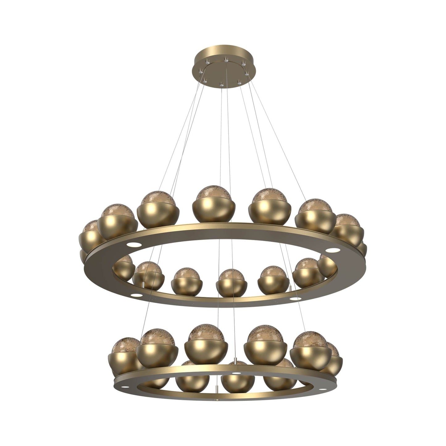 Cabochon Two-Tier Ring LED Chandelier in Gilded Brass/Bronze Blown Glass (Matching Finish).