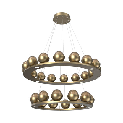 Cabochon Two-Tier Ring LED Chandelier in Gilded Brass/Bronze Blown Glass (Matching Finish).