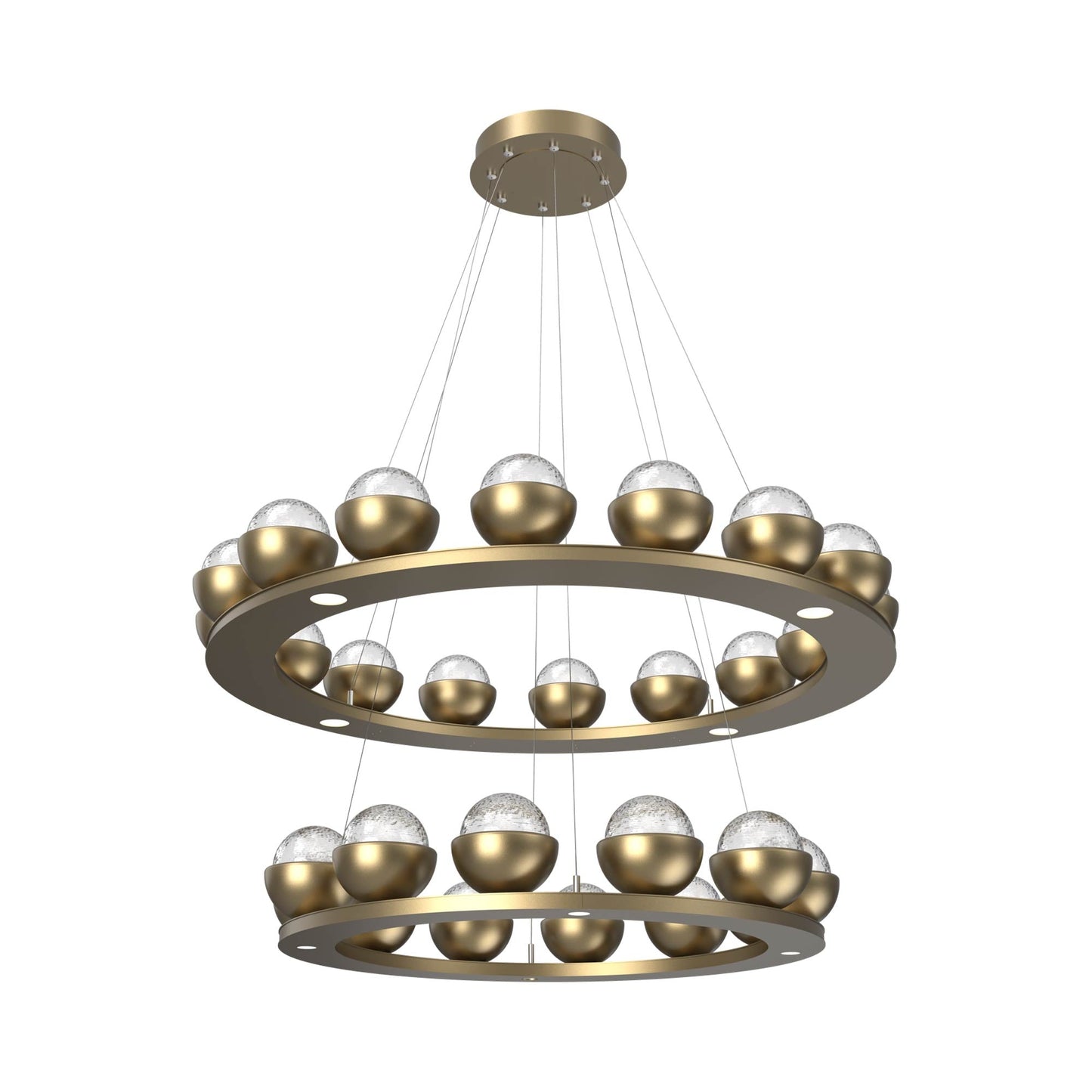 Cabochon Two-Tier Ring LED Chandelier in Gilded Brass/Clear Blown Glass (Matching Finish).