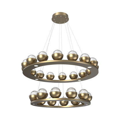 Cabochon Two-Tier Ring LED Chandelier in Gilded Brass/Clear Blown Glass (Matching Finish).