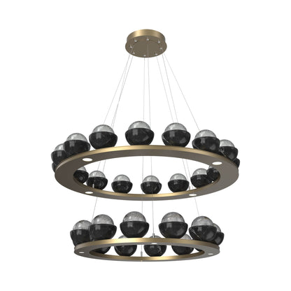 Cabochon Two-Tier Ring LED Chandelier in Gilded Brass/Smoke Blown Glass (Black Marble).