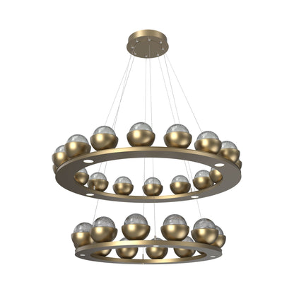 Cabochon Two-Tier Ring LED Chandelier in Gilded Brass/Smoke Blown Glass (Matching Finish).
