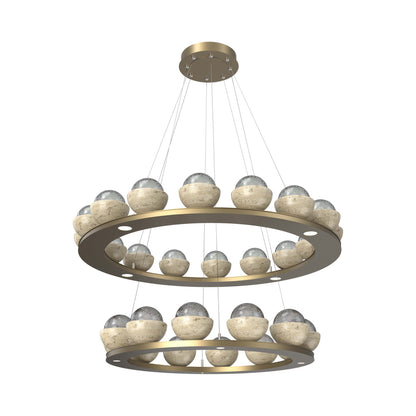Cabochon Two-Tier Ring LED Chandelier in Gilded Brass/Smoke Blown Glass (Travertine).