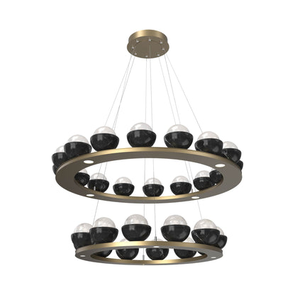 Cabochon Two-Tier Ring LED Chandelier in Gilded Brass/White Blown Glass (Black Marble).