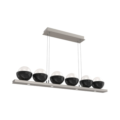 Cabochon White Linear LED Chandelier in Beige Silver/Black Marble (44-Inch).