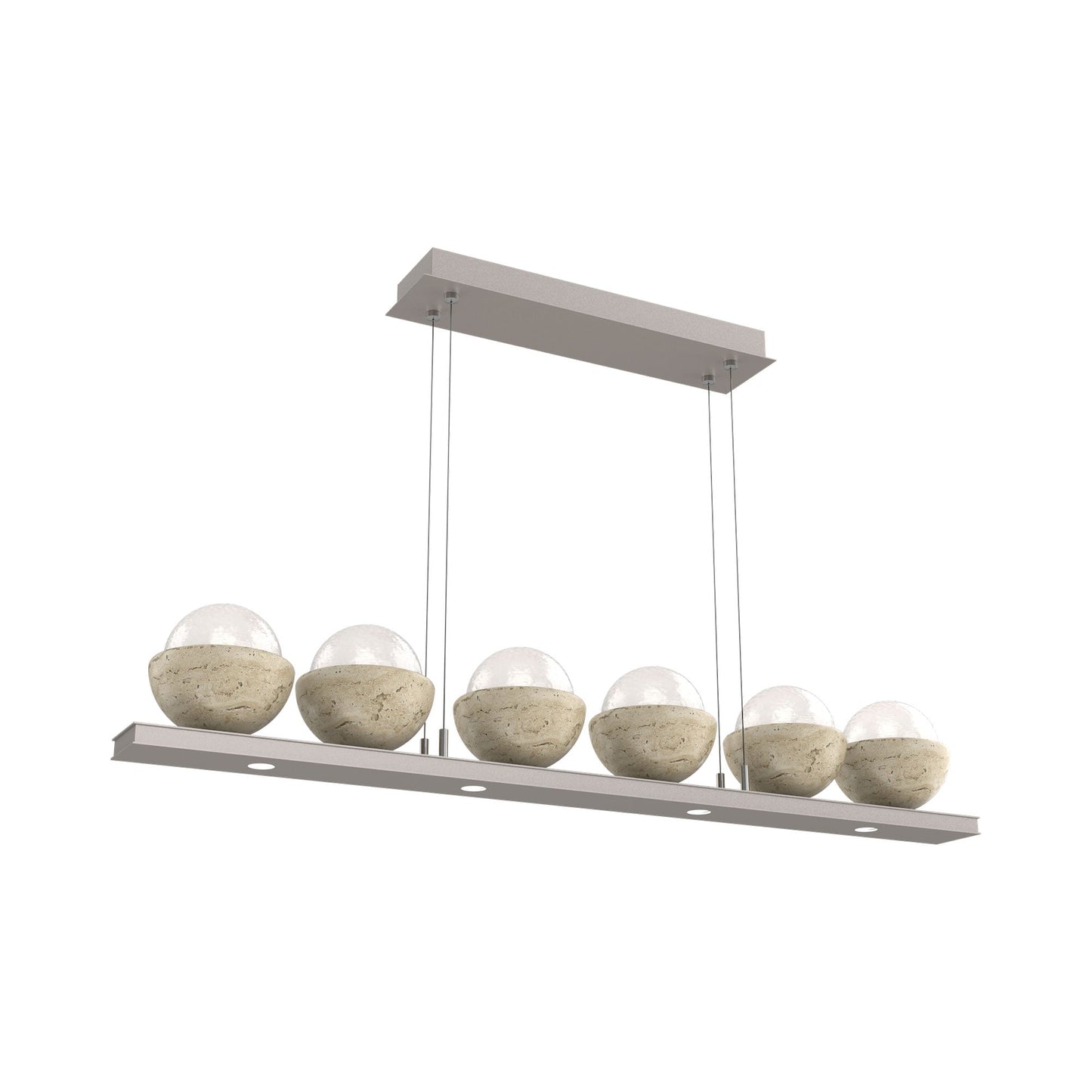 Cabochon White Linear LED Chandelier in Beige Silver/Travertine (44-Inch).