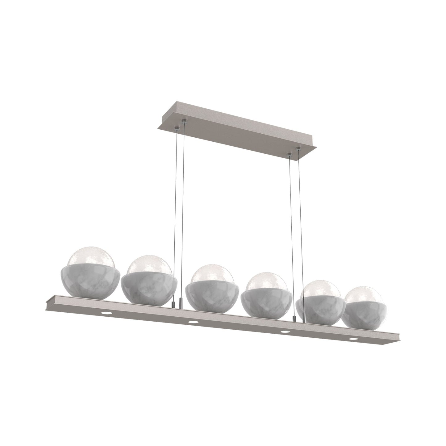 Cabochon White Linear LED Chandelier in Beige Silver/White Marble (44-Inch).