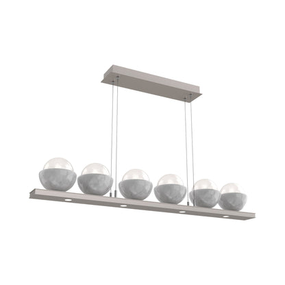 Cabochon White Linear LED Chandelier in Beige Silver/White Marble (44-Inch).
