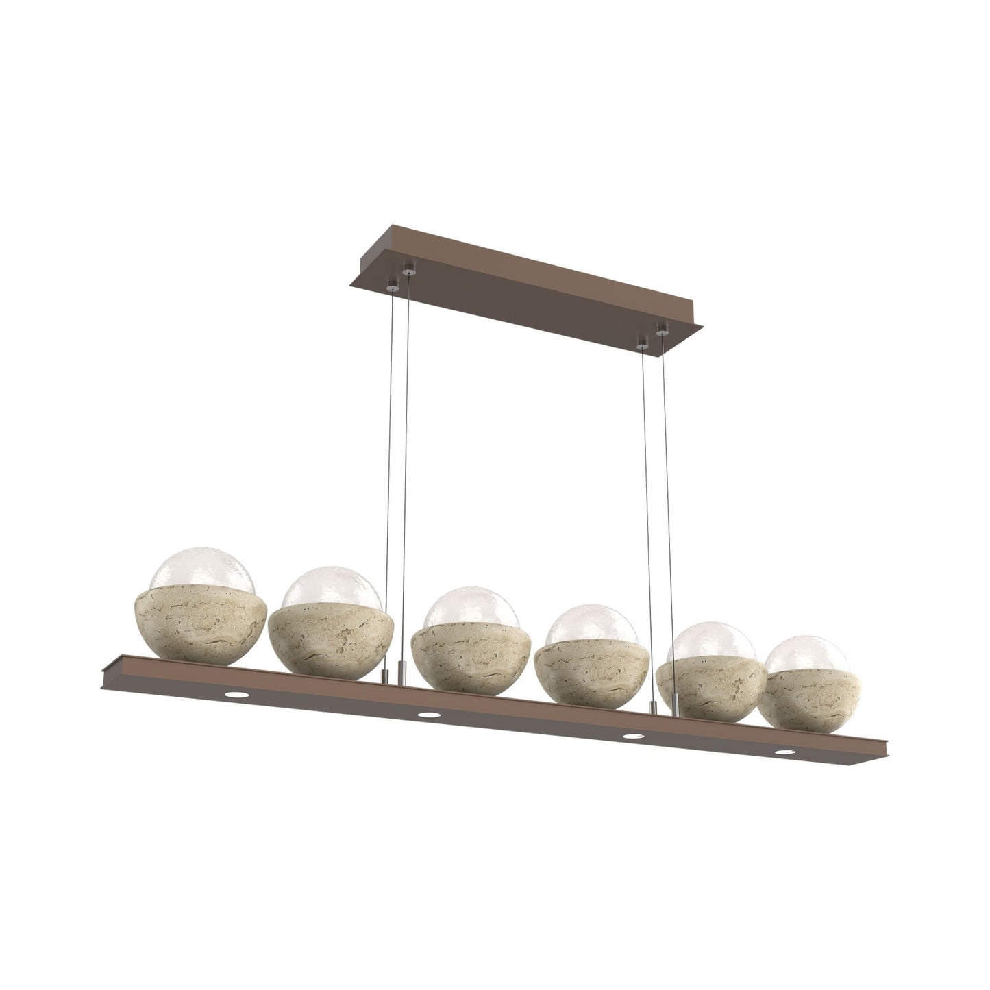 Cabochon White Linear LED Chandelier in Burnished Bronze/Travertine (44-Inch).