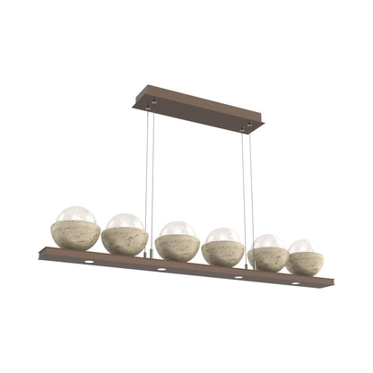 Cabochon White Linear LED Chandelier in Burnished Bronze/Travertine (44-Inch).