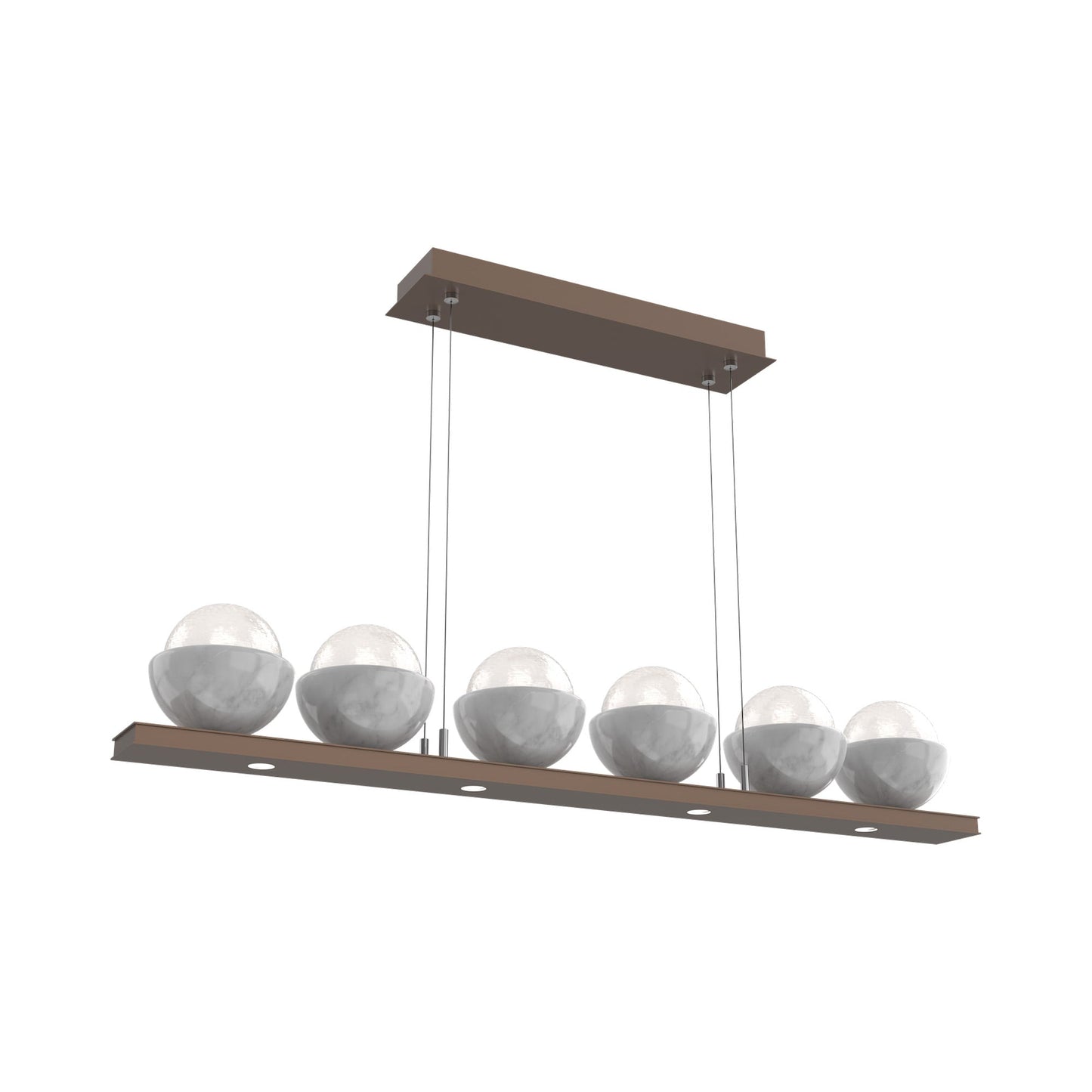 Cabochon White Linear LED Chandelier in Burnished Bronze/White Marble (44-Inch).