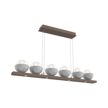 Cabochon White Linear LED Chandelier in Burnished Bronze/White Marble (44-Inch).