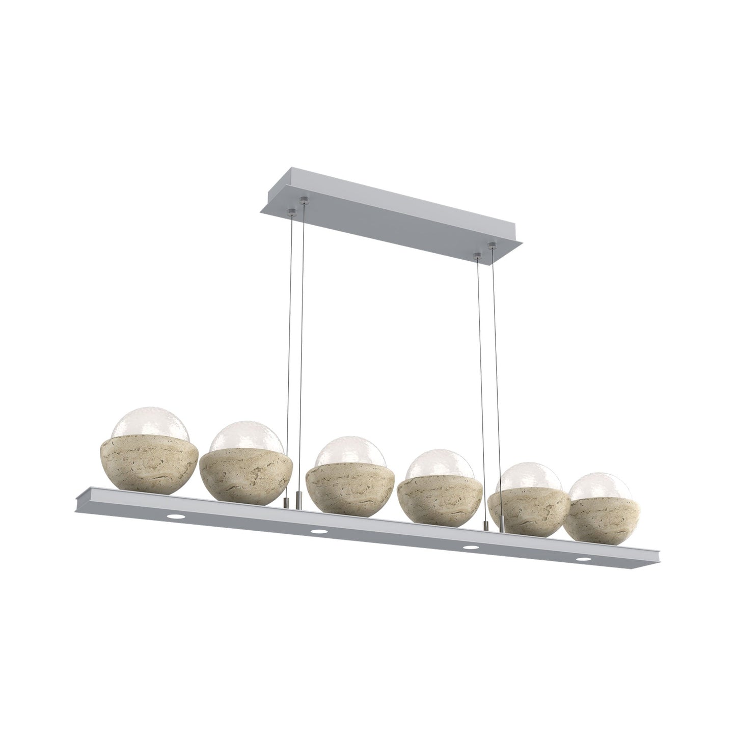 Cabochon White Linear LED Chandelier in Classic Silver/Travertine (44-Inch).