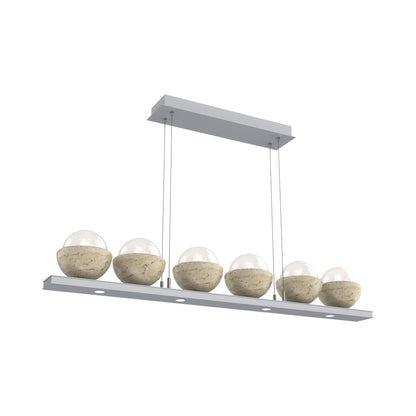 Cabochon White Linear LED Chandelier in Classic Silver/Travertine (44-Inch).