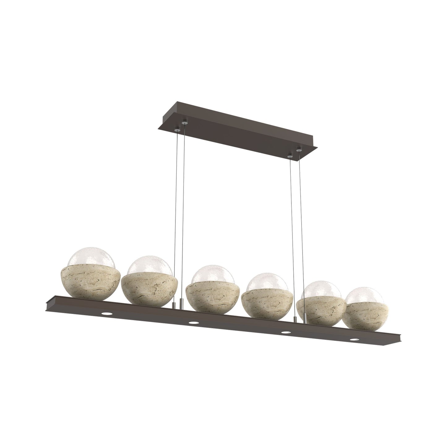 Cabochon White Linear LED Chandelier in Flat Bronze/Travertine (44-Inch).
