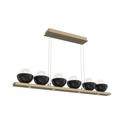 Cabochon White Linear LED Chandelier in Gilded Brass/Black Marble (44-Inch).