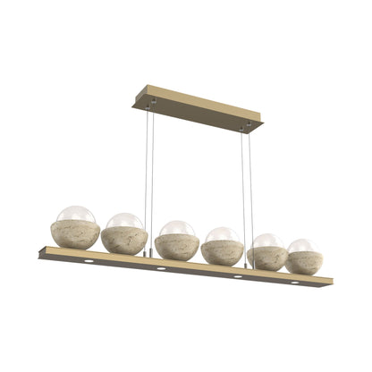 Cabochon White Linear LED Chandelier in Gilded Brass/Travertine (44-Inch).