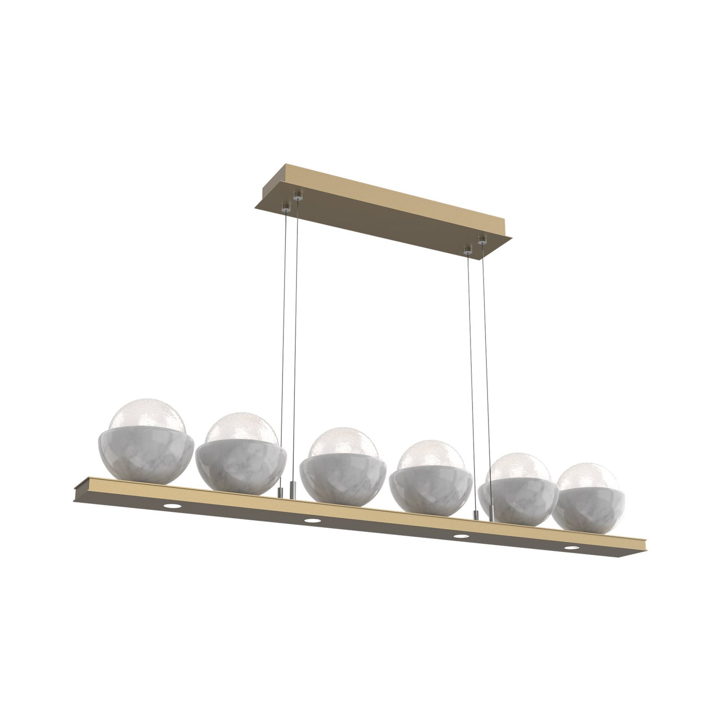 Cabochon White Linear LED Chandelier in Gilded Brass/White Marble (44-Inch).
