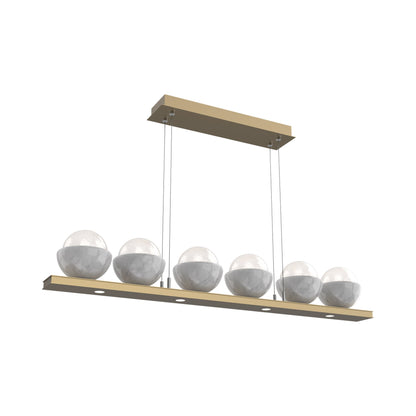 Cabochon White Linear LED Chandelier in Gilded Brass/White Marble (44-Inch).