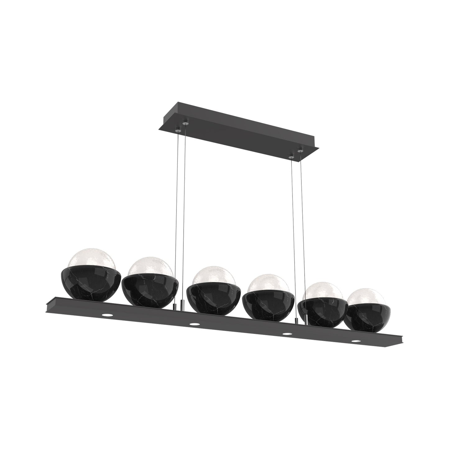 Cabochon White Linear LED Chandelier in Matte Black/Black Marble (44-Inch).
