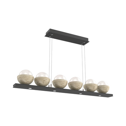 Cabochon White Linear LED Chandelier in Matte Black/Travertine (44-Inch).