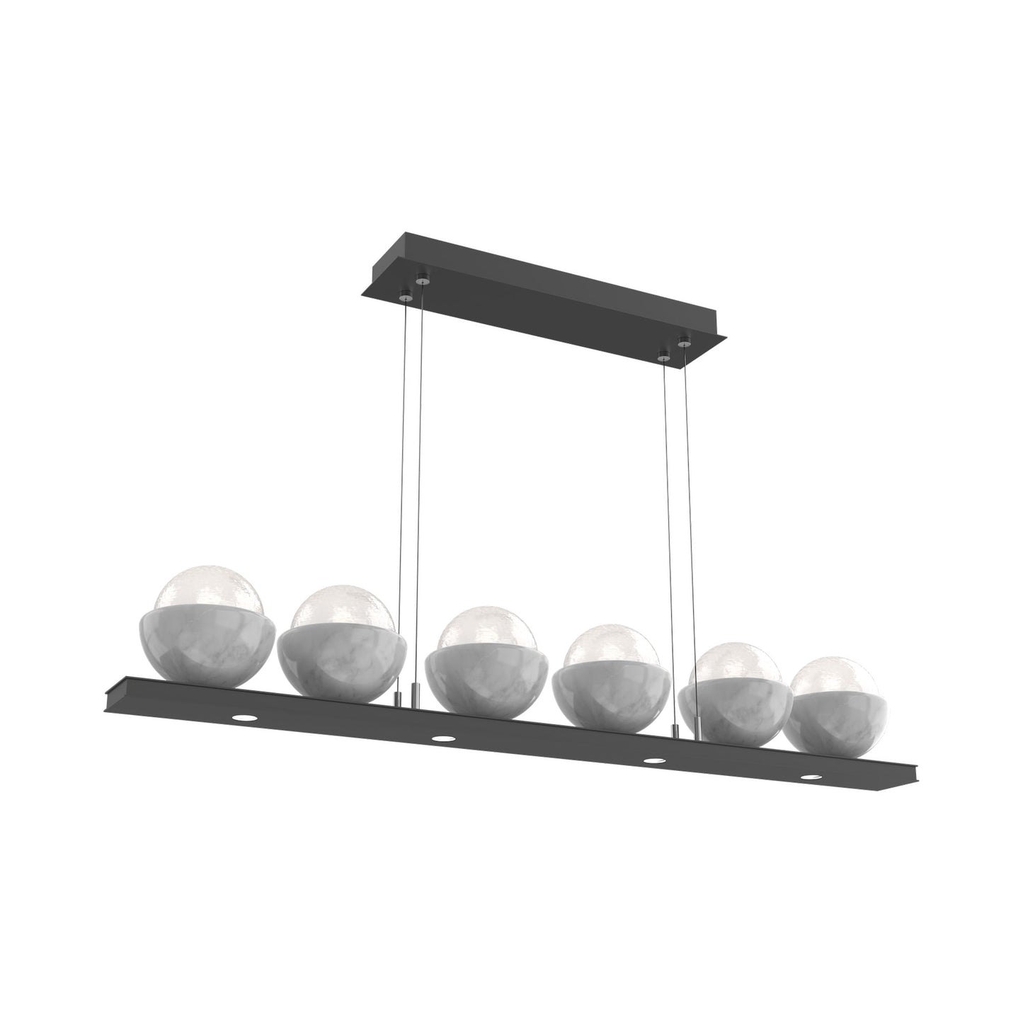 Cabochon White Linear LED Chandelier in Matte Black/White Marble (44-Inch).