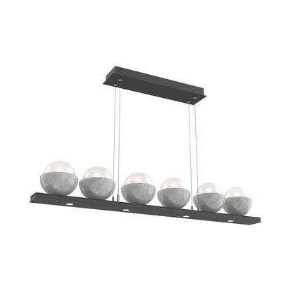 Cabochon White Linear LED Chandelier in Matte Black/White Marble (44-Inch).