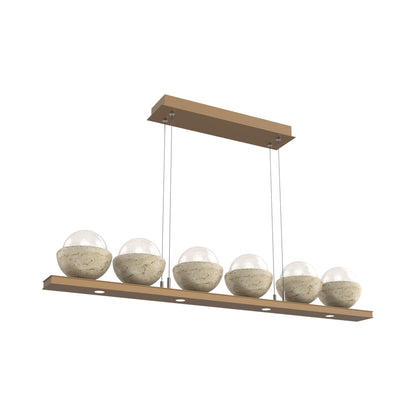 Cabochon White Linear LED Chandelier in Novel Brass/Travertine (44-Inch).