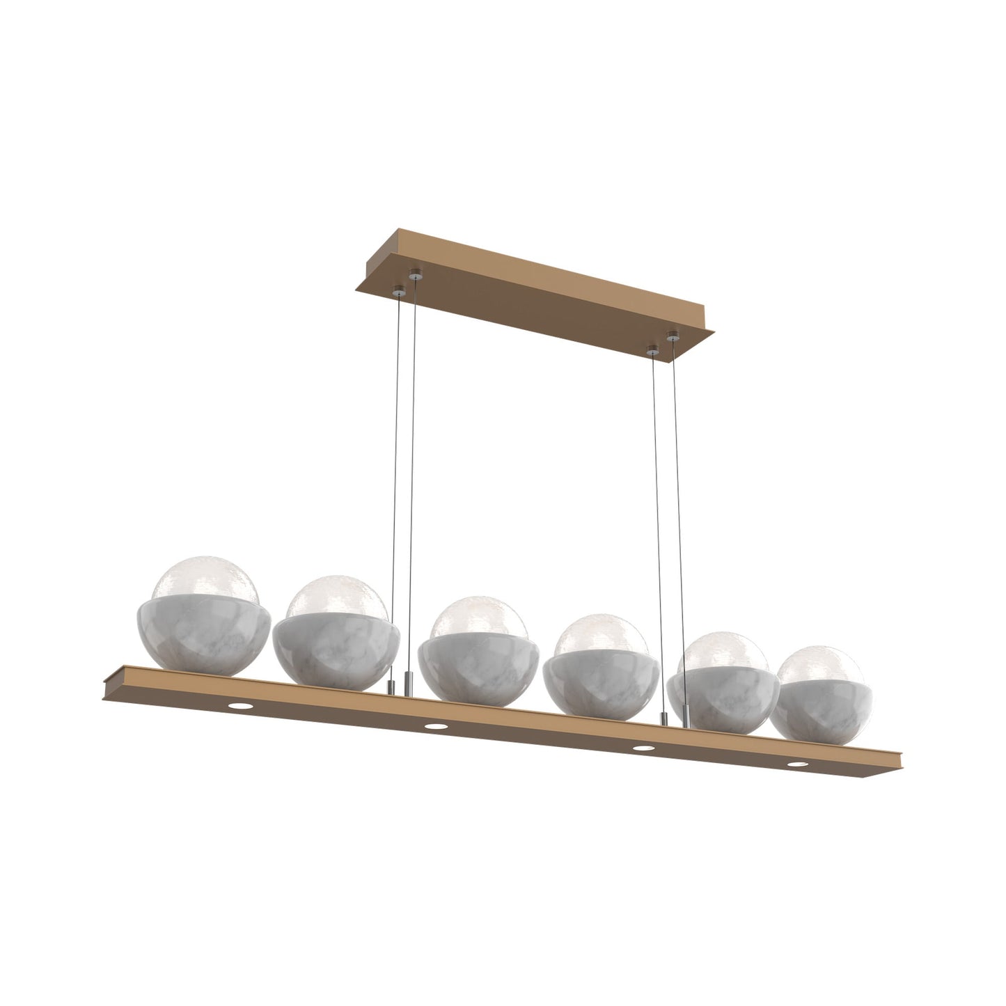 Cabochon White Linear LED Chandelier in Novel Brass/White Marble (44-Inch).