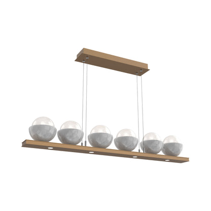 Cabochon White Linear LED Chandelier in Novel Brass/White Marble (44-Inch).