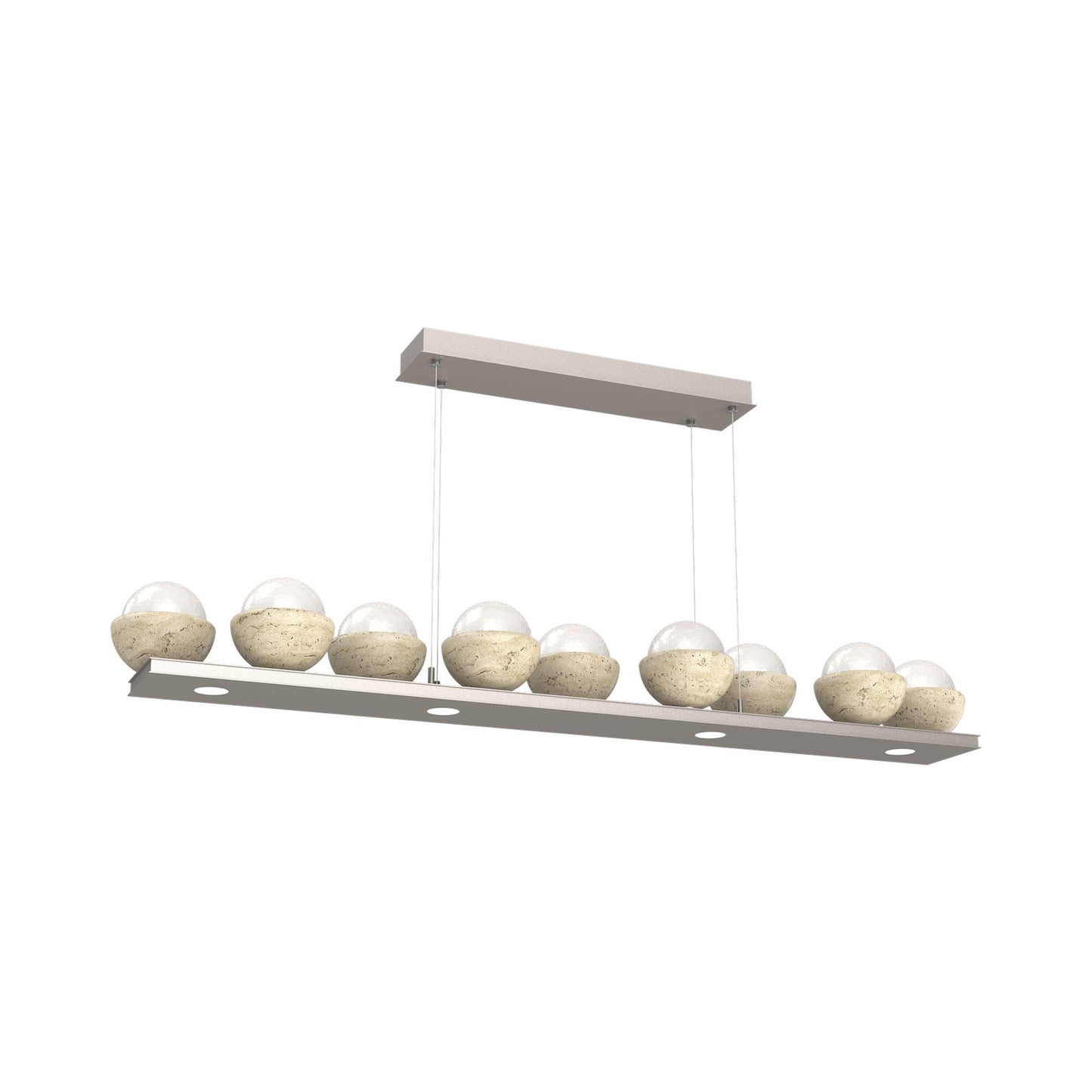 Cabochon White Linear LED Chandelier in Beige Silver/Travertine (58.8-Inch).