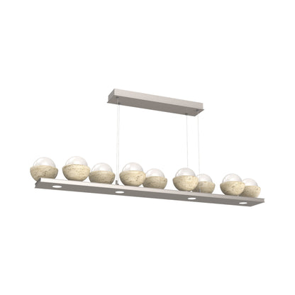 Cabochon White Linear LED Chandelier in Beige Silver/Travertine (58.8-Inch).